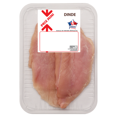 Escalope dinde extra fine, PRIX MINI, France, 2 pièces, barquette 240g