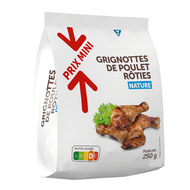 Grignottes de poulet nature, PRIX MINI, Union Européenne, barquette, 250g