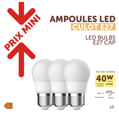 Ampoule LED mini ronde 40w E27 opaque et chaude - x3