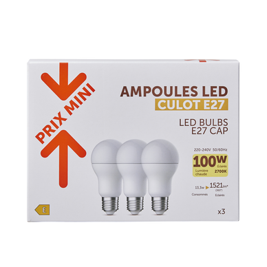 Ampoule LED ronde 100w E27 opaque chaud - x3