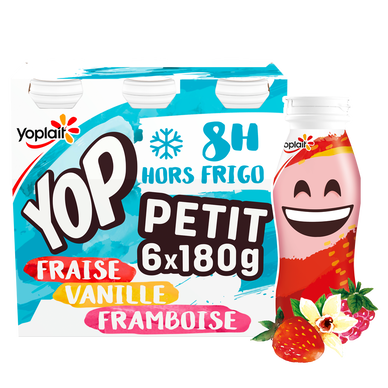 Yaourt à boire panaché fraise, vanille, framboise P'TIT YOP - 6x180g