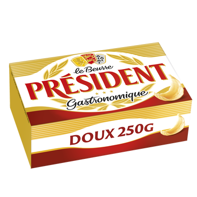 Beurre doux PRÉSIDENT, 82%, plaquette de 250g