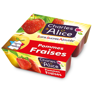Dessert fruitier Pomme Fraise Sans sucres ajoutés CHARLES & ALICE -4 pots de 100g
