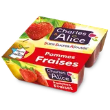 Dessert fruitier Pomme Fraise Sans sucres ajoutés CHARLES & ALICE -4 pots de 100g