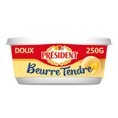 Beurre tendre doux PRESIDENT, 82% de MG, plaquette de 250g