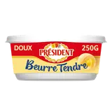 Beurre tendre doux PRESIDENT, 82% de MG, plaquette de 250g