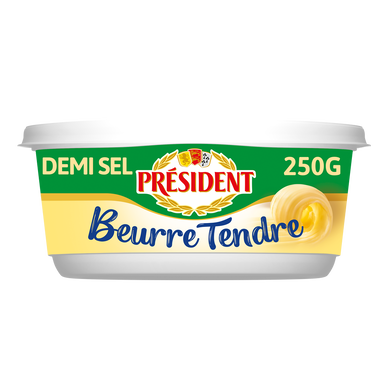Beurre tendre demi-sel PRESIDENT, 80% de MG, beurrier de 250g