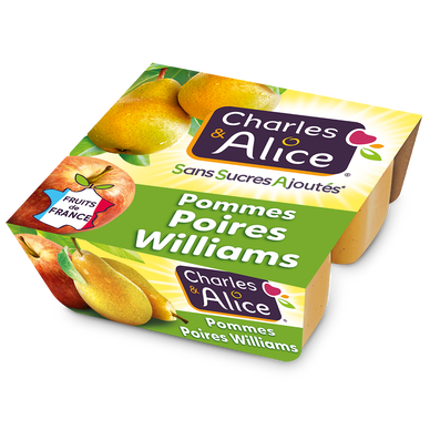 Dessert fruitier Poire Sans Sucres Ajoutés CHARLES & ALICE - 4 pots de100g