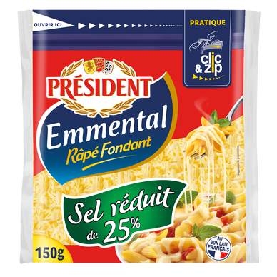 Emmental râpé réduit en sel PRESIDENT - 150g