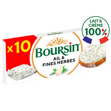 Fromage frais à tartiner Ail et fines herbes  BOURSIN - 10 portions 160g