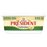 Beurre demi-sel 80% de matière grasse PRESIDENT, barquette de 250g
