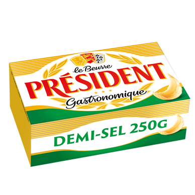 Beurre gastronomique demi-sel PRÉSIDENT, 80%mg, plaquette de 250g