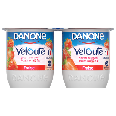 Yaourt brassé aux fruits mixés fraise VELOUTE DANONE - 4x125g