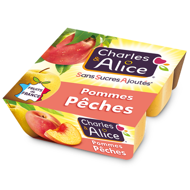 Dessert fruitier Pêche Sans Sucres Ajoutés CHARLES & ALICE - 4 pots de100g