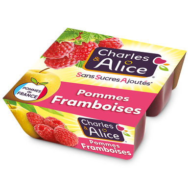 Dessert fruitier Pomme Framboise Sans Sucres Ajoutés CHARLES & ALICE -4 pots de 100g