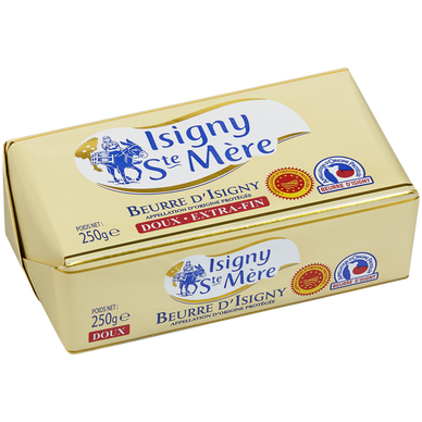 Beurre doux 82%mg, AOP ISIGNY STE MERE plaquette 250g