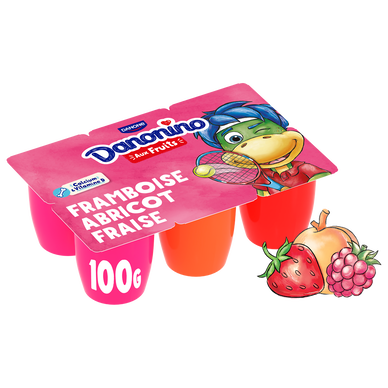 Petits suisse aux fruits fraise framboise abricot DANONINO - 6x100g