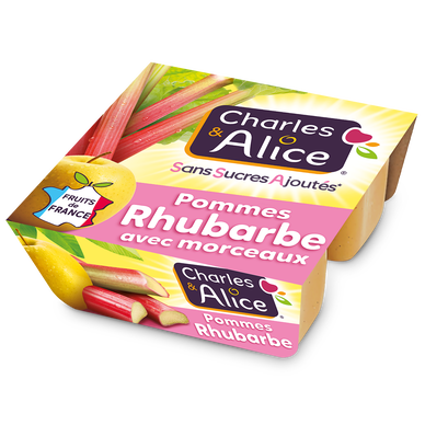 Dessert fruitier Pomme Rhubarbe Sans Sucres Ajoutés CHARLES & ALICE- 4pots de 97g