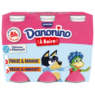 Yaourt à boire aux fruits banane pêche abricot DANONINO - 6x100g
