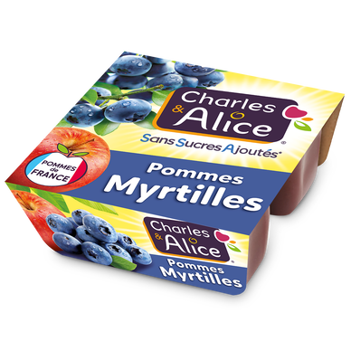 Dessert fruitier Pomme Myrtille Sans Sucres Ajoutés CHARLES & ALICE- 4pots de 97g