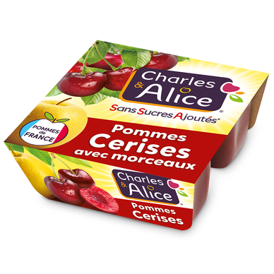 Dessert fruitier Pomme Cerise Sans Sucres Ajoutés CHARLES & ALICE - 4pots de 97g
