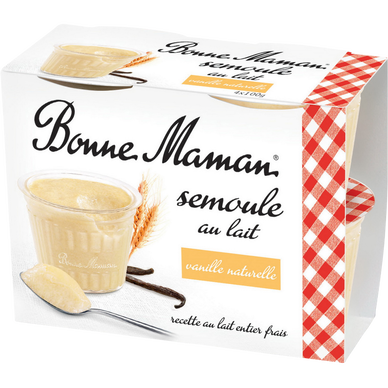 Semoule au lait à la vanille naturelle BONNE MAMAN  -  4 pots de 100g