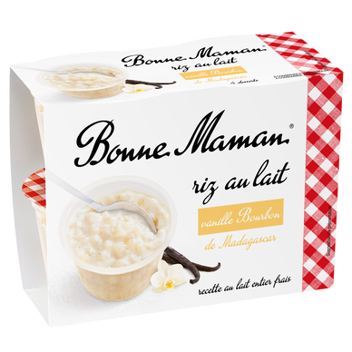 Riz au lait à la vanille naturelle BONNE MAMAN  -  4 pots de 100g
