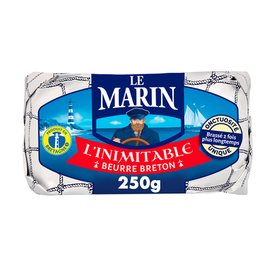 Beurre aux cristaux de sel de Guérande LE MARIN, 80% de MG, plaquettede 250g