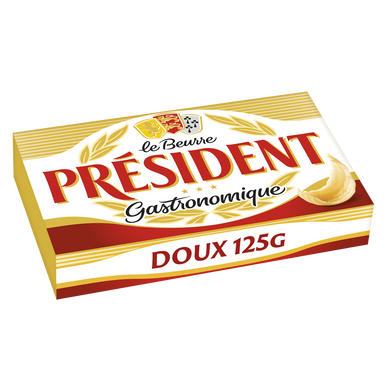 Beurre doux PRESIDENT, 82% de MG,  plaquette de 125g