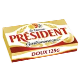 Beurre doux PRESIDENT, 82% de MG,  plaquette de 125g