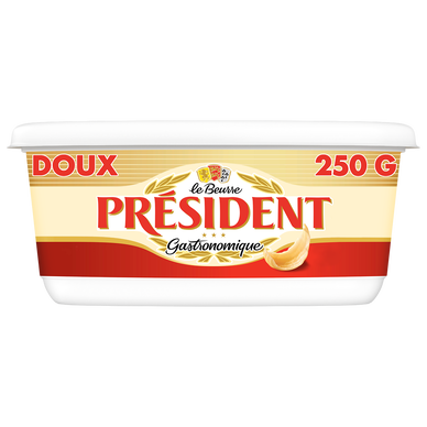 Beurre doux 82% de matière grasse PRESIDENT, barquette de 250g