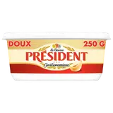 Beurre doux 82% de matière grasse PRESIDENT, barquette de 250g