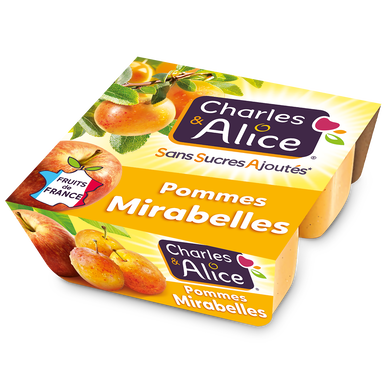 Dessert fruitier Pomme Mirabelle Sans Sucres Ajoutés CHARLES & ALICE-4pots de 97g
