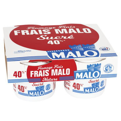 Fromage frais nature sucré, MALO, 40% de MG, 4x100g