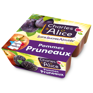 Dessert fruitier sans sucres ajouté pomme pruneau CHARLES & ALICE, 4x100g OE