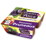 Dessert fruitier sans sucres ajouté pomme pruneau CHARLES & ALICE, 4x100g OE