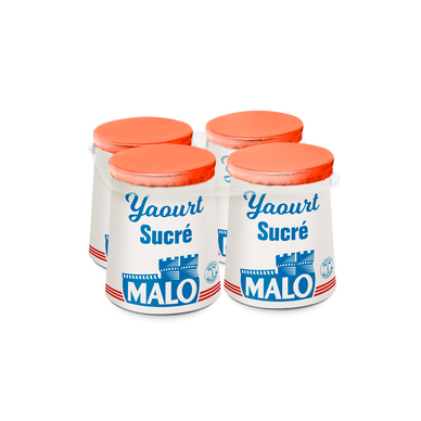 Yaourt nature sucré, MALO, pot, carton, 4x125g