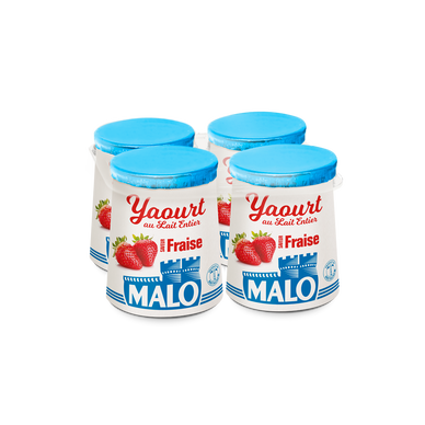 Yaourt au lait entier arômatisé fraise, MALO, 4x125g