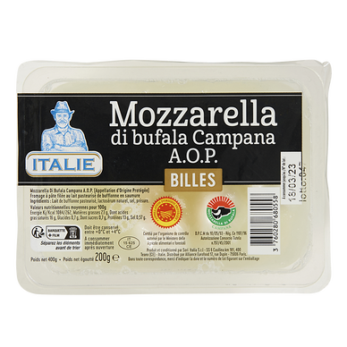 Mozzarella di bufala Campana AOP ALLIANCE EUROFOOD, billes au lait pasteurisé de bufflonne, 200g