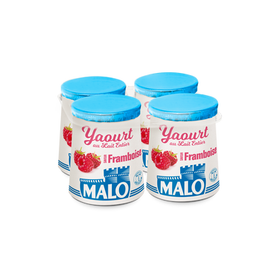 Yaourt au lait entier arômatisé framboise, MALO, 4x125g