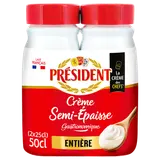 Créme entiére semi-épaise PRESIDENT, 30% de MG, 2 bouteilles de 25cl