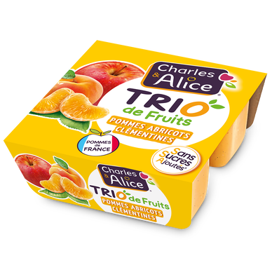 Compote Trio de fruits pomme abricot clémentines SSA CHARLES & ALICE4x100g