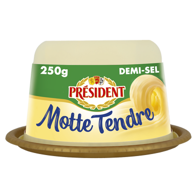 Beurre 1/2 sel la motte tendre PRESIDENT, 80% de MG, 250g