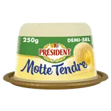 Beurre 1/2 sel la motte tendre PRESIDENT, 80% de MG, 250g