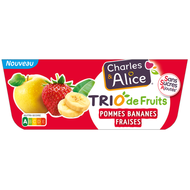 Compote Trio fruits pommes bananes fraises CHARLES & ALICE 4x100g