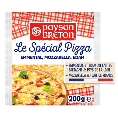 Fromage rapé Spécial pizza Emmental Mozzarella Edam PAYSAN BRETON - 200g