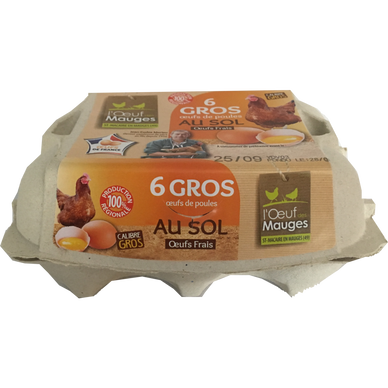 Gros Oeufs de poules élevées au sol L'OEUF DES MAUGES - Boîte de 6