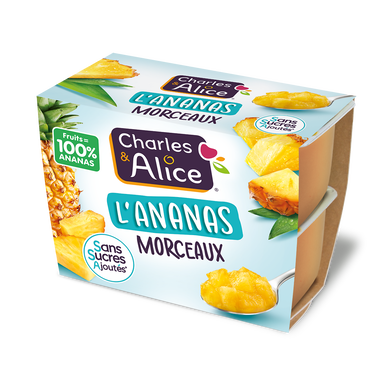 Ananas Morceaux Sans Sucres Ajoutés CHARLES & ALICE 4x95g