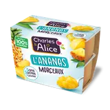 Ananas Morceaux Sans Sucres Ajoutés CHARLES & ALICE 4x95g