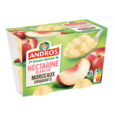 Dessert fruitier avec morceaux Nectarine blanche ANDROS  -  4 pots de100g